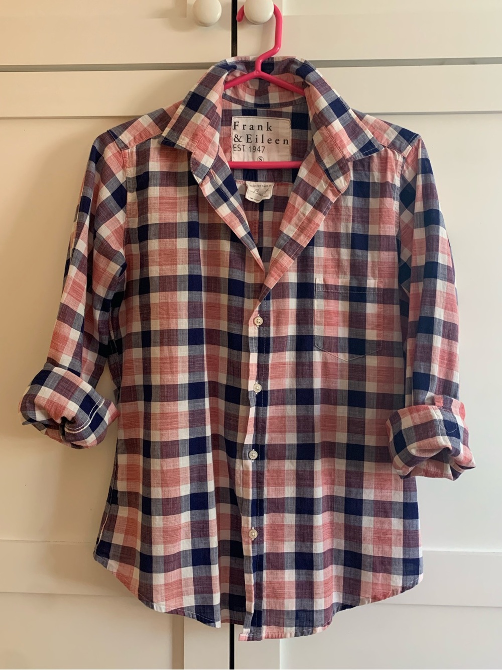 Frank & Eileen Navy and Pink Plaid “Barry” Button-Up Shirt 100% Italian Cotton
